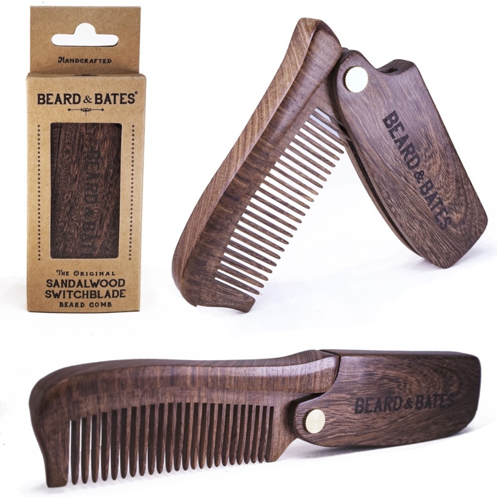 Beard & Bates Sandalwood Switchblade Handcrafted Folding Beard Comb